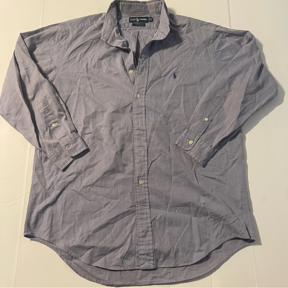 Ralph Lauren Yarmouth Dress Shirt Mens 16 32/33 Gray Herringbone Cotton